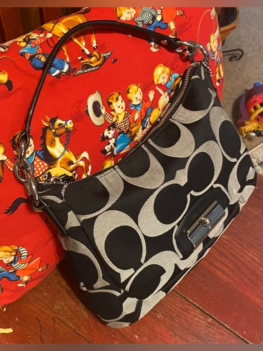 Vintage Coach Kristin Signature East West Bag Black Grey Y2K Indie Sleaze Retro - Picture 7 of 16